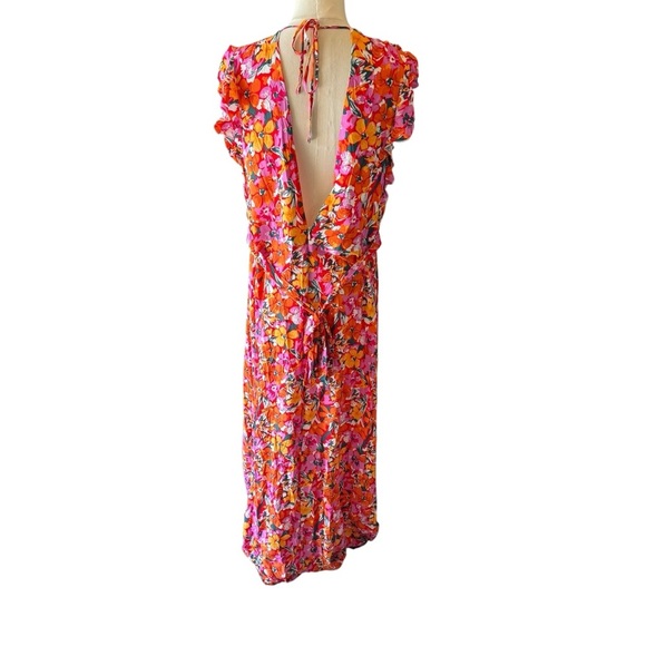 ShowPo - Dyliah Thigh Split Frill Shoulder Plunge Neck Dress Spring Flora Sz 14 - Picture 5 of 7